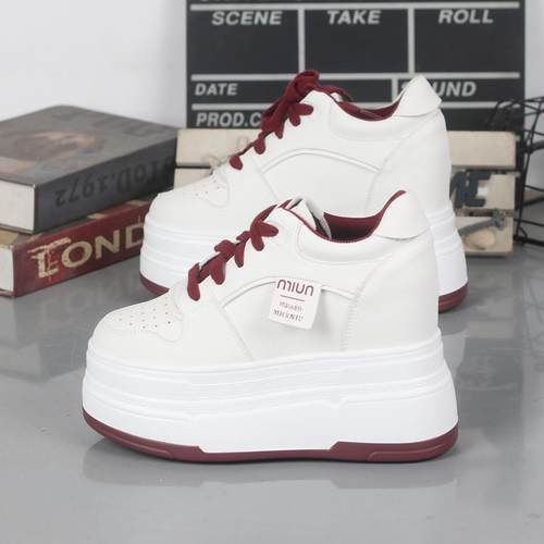 2024小白鞋女休闲百搭松糕鞋12厘米超厚底内增高小个子加绒秋冬款