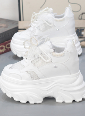 内增高超高跟12CM小白鞋超厚底11cm夏季新款百搭休闲松糕老爹鞋女