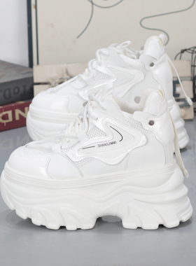 内增高14CM小白鞋超厚底12cm春季新款百搭休闲松糕老爹鞋女超高跟