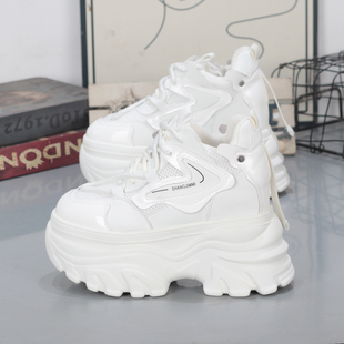 百搭休闲松糕老爹鞋 新款 女超高跟 超厚底12cm春季 内增高14CM小白鞋