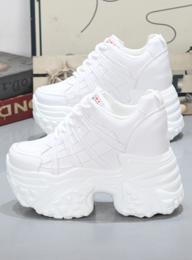 超高跟14cm加绒小白鞋小个子厚底增高12-14CM松糕鞋休闲老爹鞋女