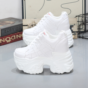 超高跟14cm加绒小白鞋小个子厚底增高12-14CM松糕鞋休闲老爹鞋女