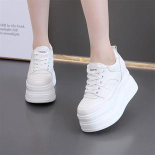 新款 女百搭休闲单鞋 皮面小白鞋 12CM松糕鞋 厚底内增高10 2025春季