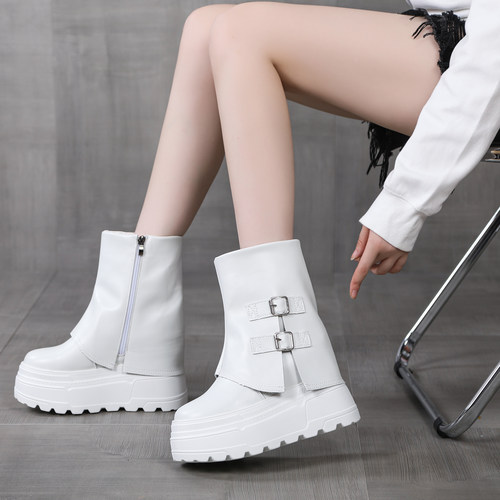 超高跟11cm厚底百搭休闲网靴女马丁靴瘦瘦靴增高显瘦加绒保暖棉靴