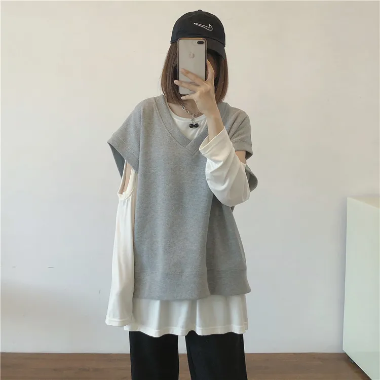 2024新款马夹宽松韩版V领卫衣背心坎肩无袖外套春秋季外穿马甲女
