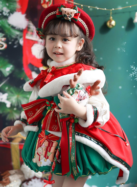 【清仓】周岁洛丽塔公主裙女童红色裙子女宝宝圣诞节衣服儿童新年