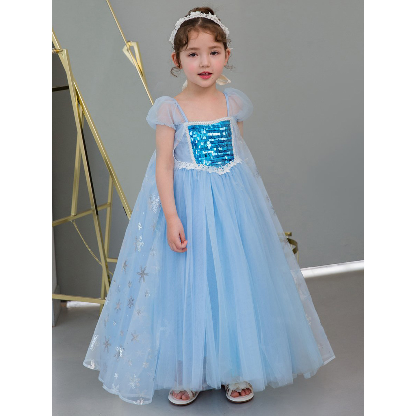 冰雪奇缘女童公主裙夏季迪士尼正版爱莎爱沙艾莎生日高端连衣裙子