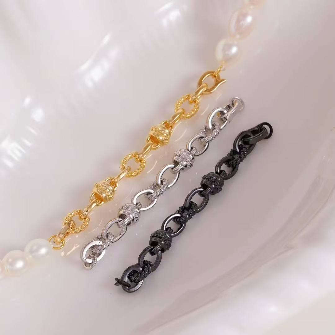 DIY S925纯银扣 天然珍珠项链扣手链扣毛衣链扣镶嵌锆石中长扣