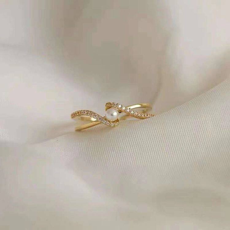 DIY配件天然珍珠S925纯银时尚缠绕调节精致戒指空托 配5-6mm圆珠