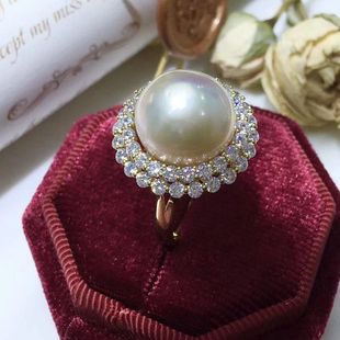 DIY饰品配件天然珍珠S925银K金工艺镀厚金可调节豪华大珠戒指空托
