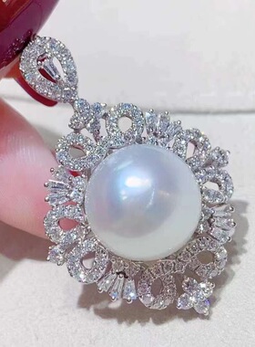 DIY配件天然珍珠S925纯银时尚新款饰品吊坠空托银饰配13-14mm圆扁