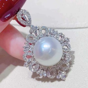 14mm圆扁 饰品吊坠空托银饰配13 DIY配件天然珍珠S925纯银时尚 新款