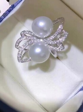 长源纯银镀金双珠锆石戒指