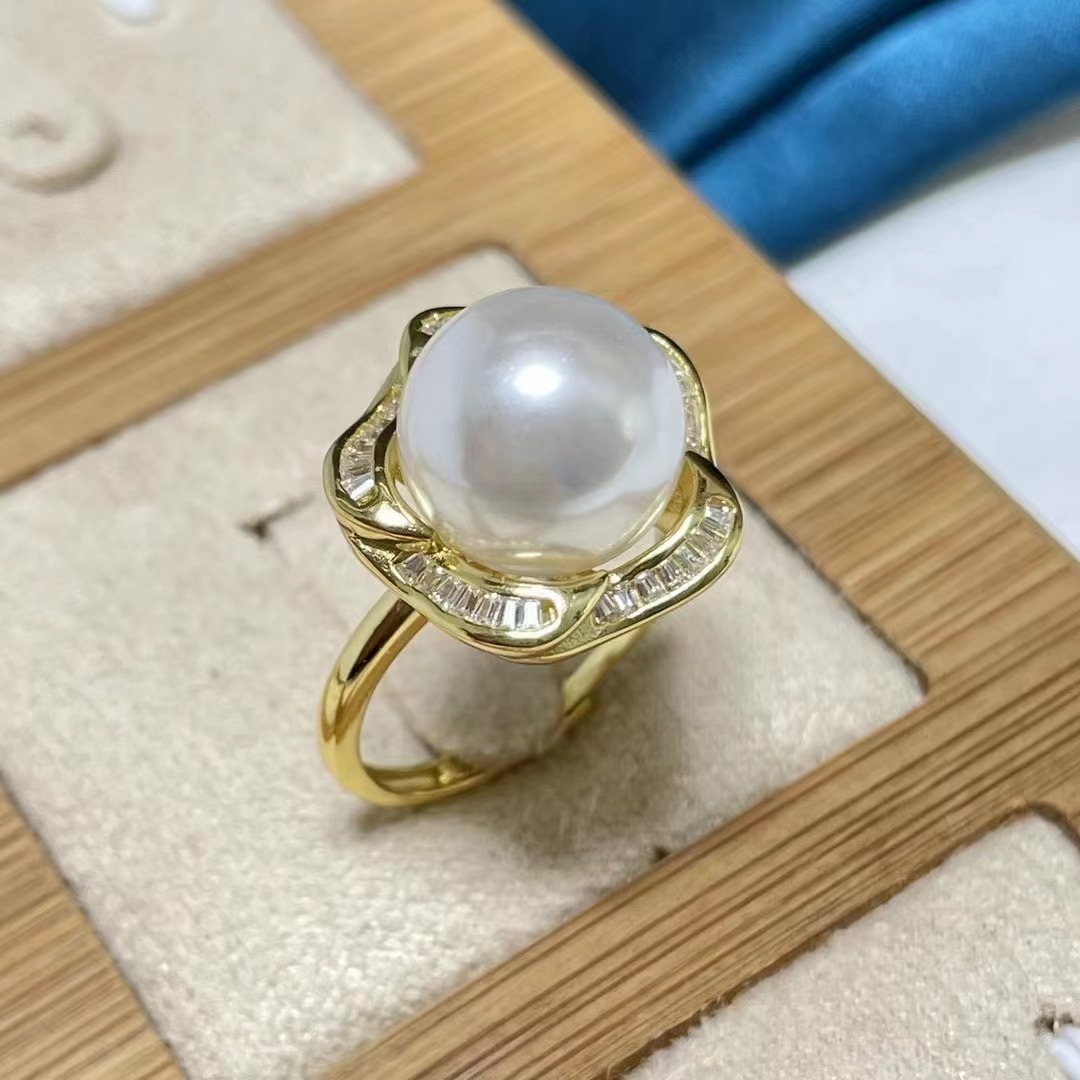 长源纯银镀金花朵戒指托