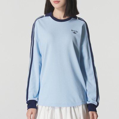 阿迪达斯女装复古休闲长袖POLO衫