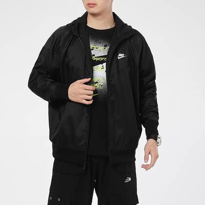 耐克男装防风衣梭织连帽夹克外套