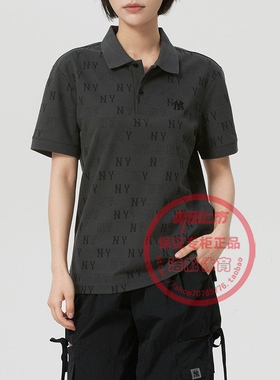 MLB男女装26夏季NY满印运动休闲透气翻领POLO衫短袖T恤3APQM0263