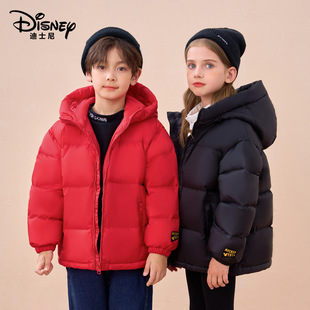 断码清仓迪士尼儿童羽绒服黑色金标90%白鸭绒男女童加厚连帽外套