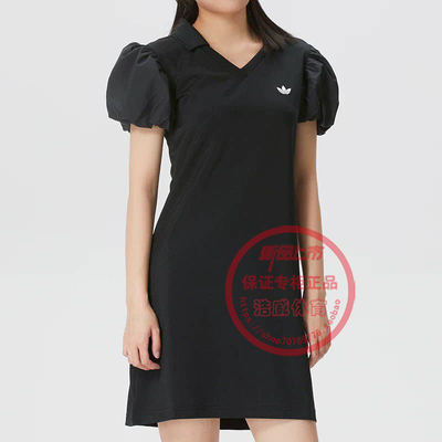 阿迪达斯女运动泡泡袖V领连衣裙