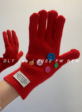 DLTLab丁老头新品针织露指红色手套自制秋冬保暖可触屏韩国骑车潮
