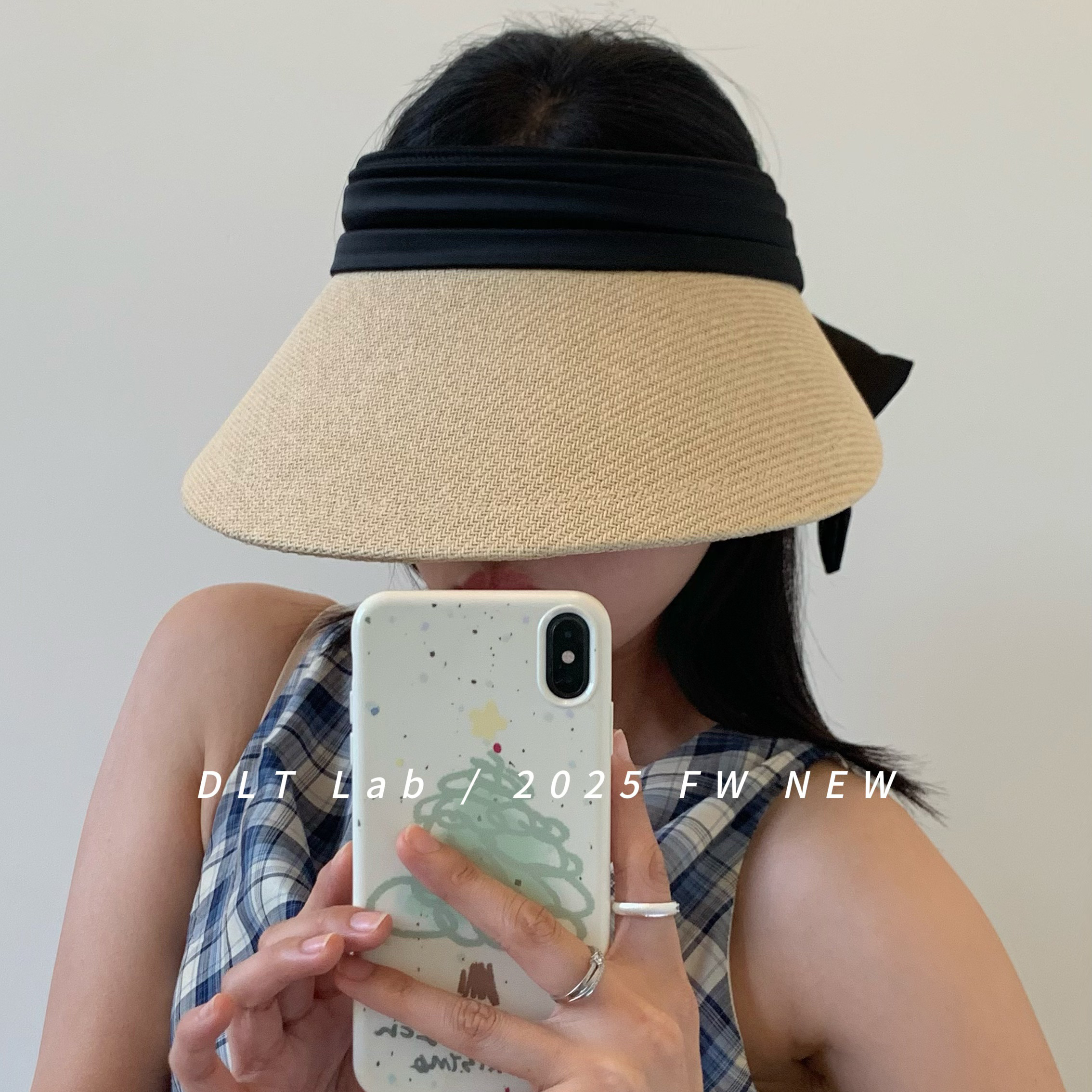 丝绸蝴蝶结草编大檐空顶帽