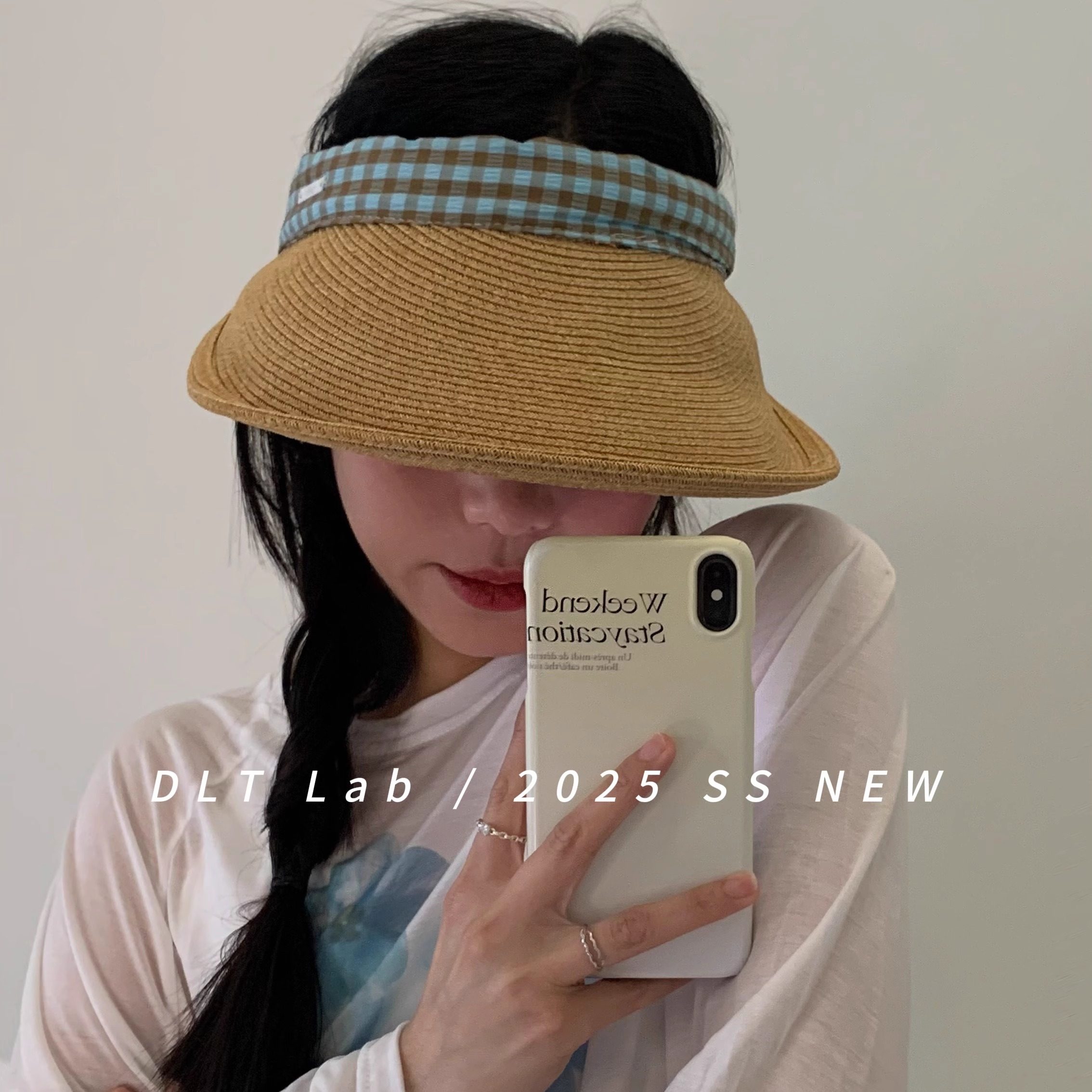 DLT Lab丁老头2025新品ins草编格子空顶帽海边沙滩防晒遮阳帽子女