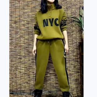 时尚 2026新款 中年妈妈洋气休闲运动两件套 女冬季 加绒加厚卫衣套装