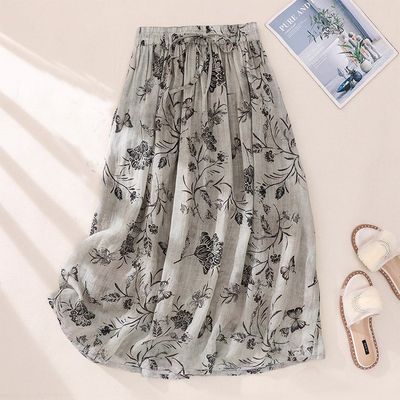 古韵国风松紧腰大摆中长款半身裙