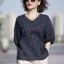 棉麻大码套装中年妈妈素订棉麻新款夏两件套品牌贵夫人阔太太高端