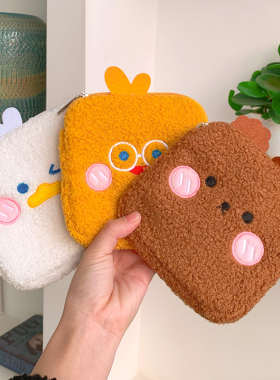 可爱便携M巾包拉链小巧大容量卡通毛绒姨妈巾月事包 卫生巾收纳包