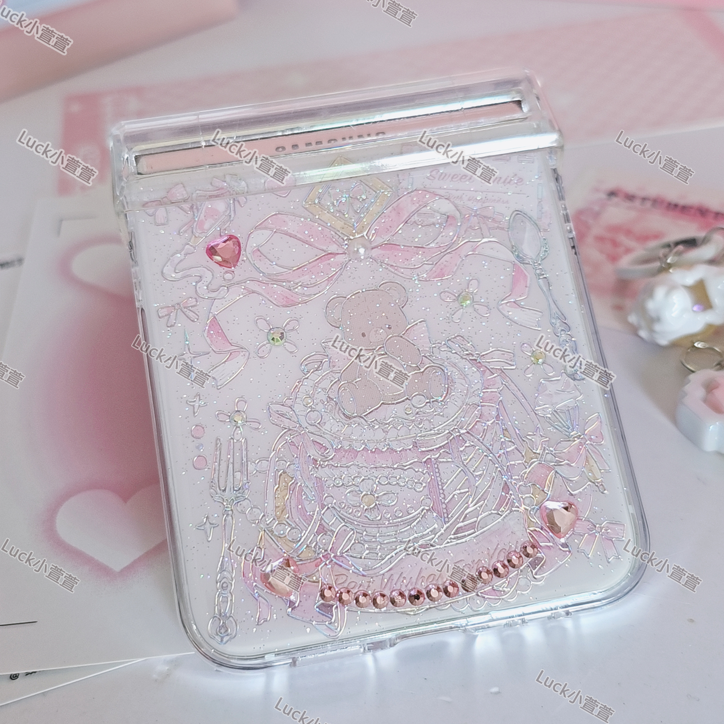 丝带小熊滴胶小折叠手机壳