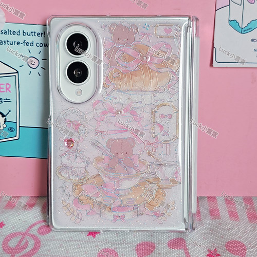 小萱萱丝带小熊适用于iphone Duo折叠手机壳三星zfold8阔折叠滴胶硬壳华为puraxmax/View小米18fold
