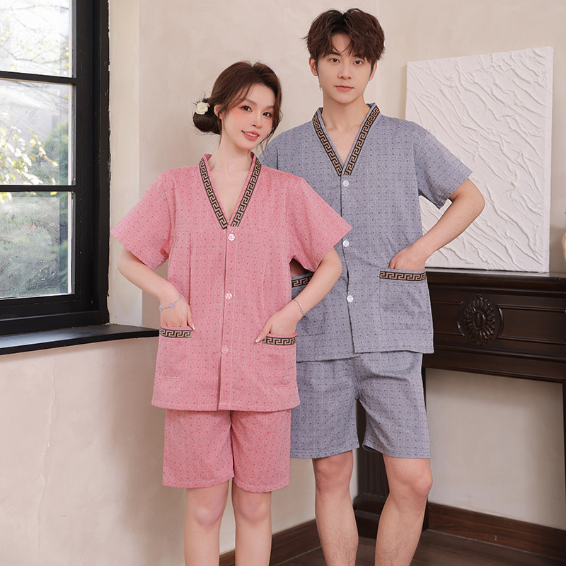 纯棉艾灸服前后开扣大码针灸理疗服套装按摩足疗服男女情侣刮痧浴