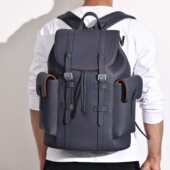 普皮双肩背包togo皮男士 背包大容量旅行休闲商务出差包真皮午夜蓝