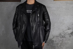 定制南非进口水染尼罗鳄鱼皮皮衣机车服软皮真皮大码 高档 外套男士