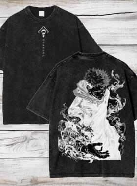 花可美咒术回战重磅复古做旧水洗动漫周边二次元男女夏季短袖t恤
