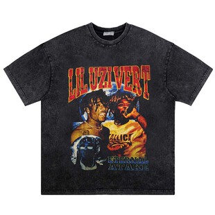 男士 Uzi Vert GraphicsT恤纯棉休闲 T恤街头服饰复古水洗做旧Lil