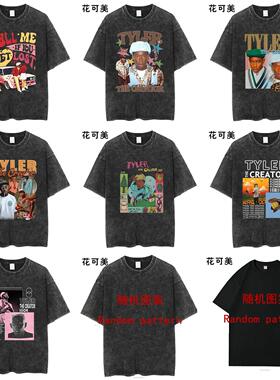 Tyler The Creator时尚嘻哈男女街头纯棉复古超大黑色短袖T恤