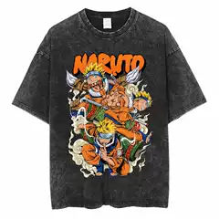 Harajuku Streetwear Washed Naruto Anime T-Shirt Naruto Pure Cotton Men's Summer Short-Sleeved Retro Distressed T-Shirt