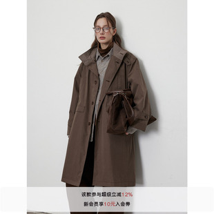 LR MADE 复古立领撞色格纹 慵懒廓形 中长款A字型风衣外套