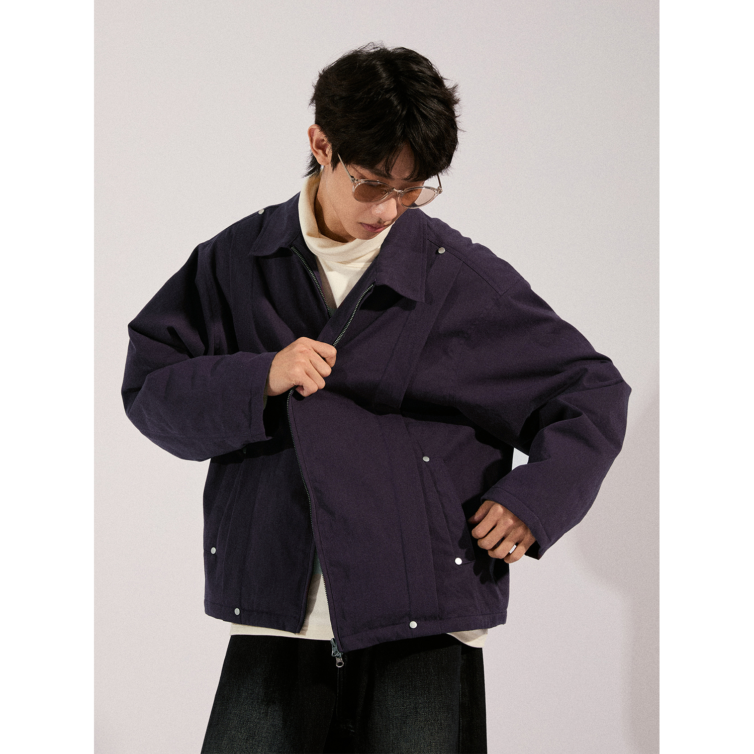 LR MADE 24AW 前片大活褶 质感铆钉 洗水做旧料 保暖夹棉夹克外套