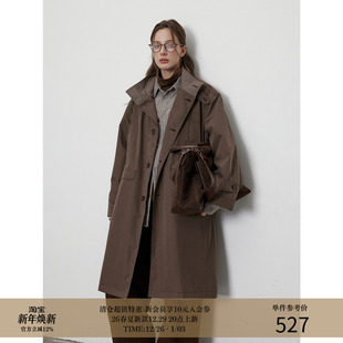 MADE 中长款 25AW 慵懒廓形 A字型风衣外套 复古立领撞色格纹