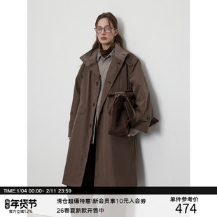 LR MADE 25AW 复古立领撞色格纹 慵懒廓形 中长款A字型风衣外套