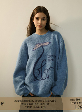 LR MADE 24AW 羊毛混纺马海毛 抽象线条花卉 保暖圆领毛衣针织衫