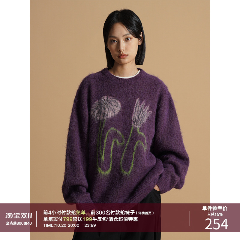 LRMADE23AW抽象花卉长袖针织衫