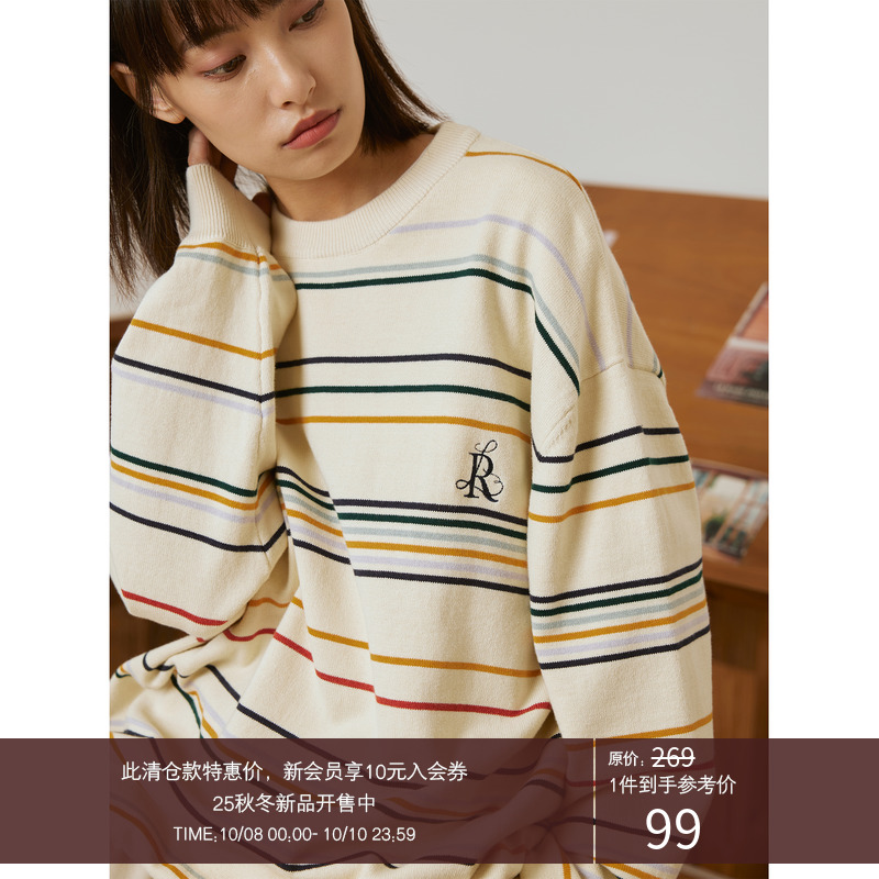 LRMADE22AW细条纹长袖针织衫