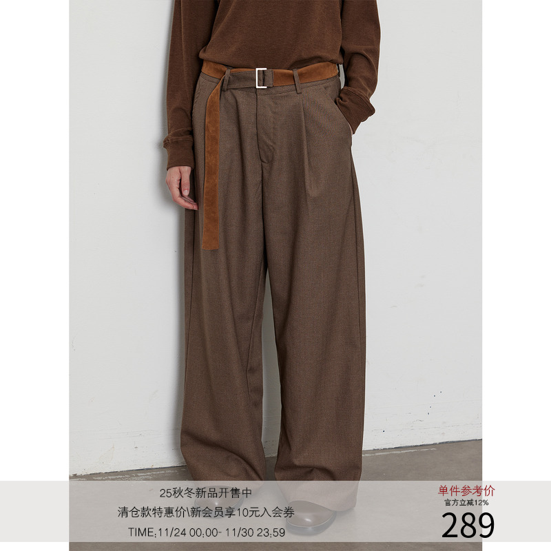 LR MADE 25AW 可拆卸麂皮双面腰带 复古千鸟格 休闲格纹长西裤