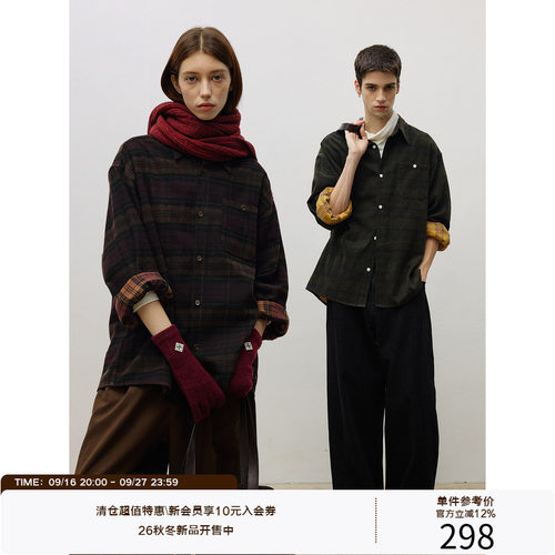 LR MADE 圣诞系列 双色面洗褪绒感色织格纹 格子长袖衬衫