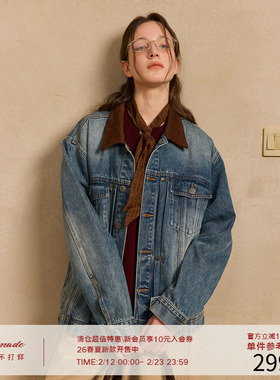 LR MADE 25AW 撞色麂皮领 多重水洗做旧 复古双袋牛仔外套夹克