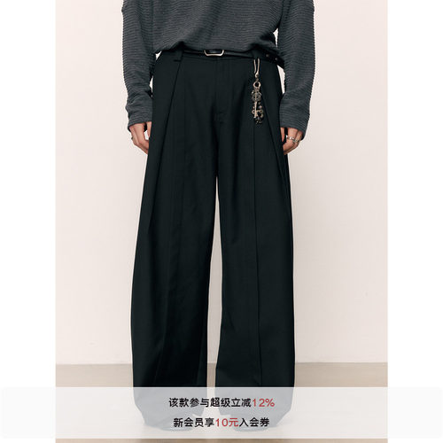 LR MADE 26AW 重磅垂感TR 大斜褶交叉重叠 A字阔腿休闲宽松长西裤
